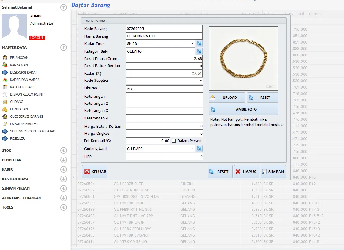 Idea Jewelry software toko emas desktop dan web