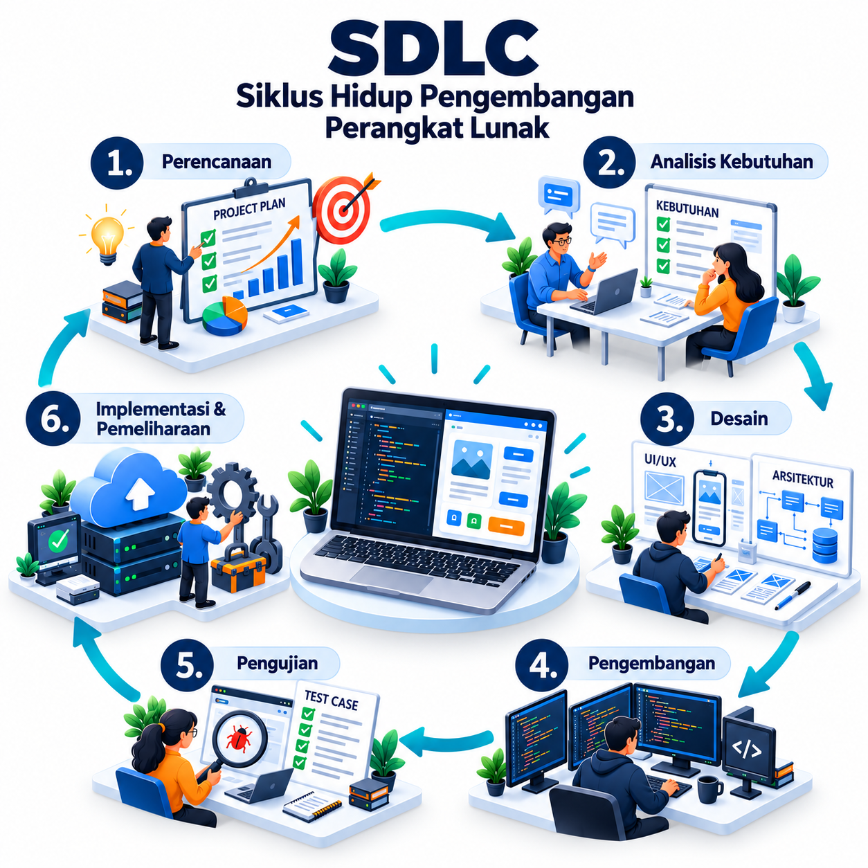 Ilustrasi tahapan pengembangan software dengan SDLC